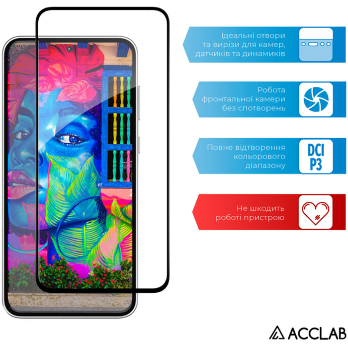 Защитное стекло ACCLAB Full Glue для Samsung Galaxy A35 Black (1283126588778) Размеры 73.82 х 157.55