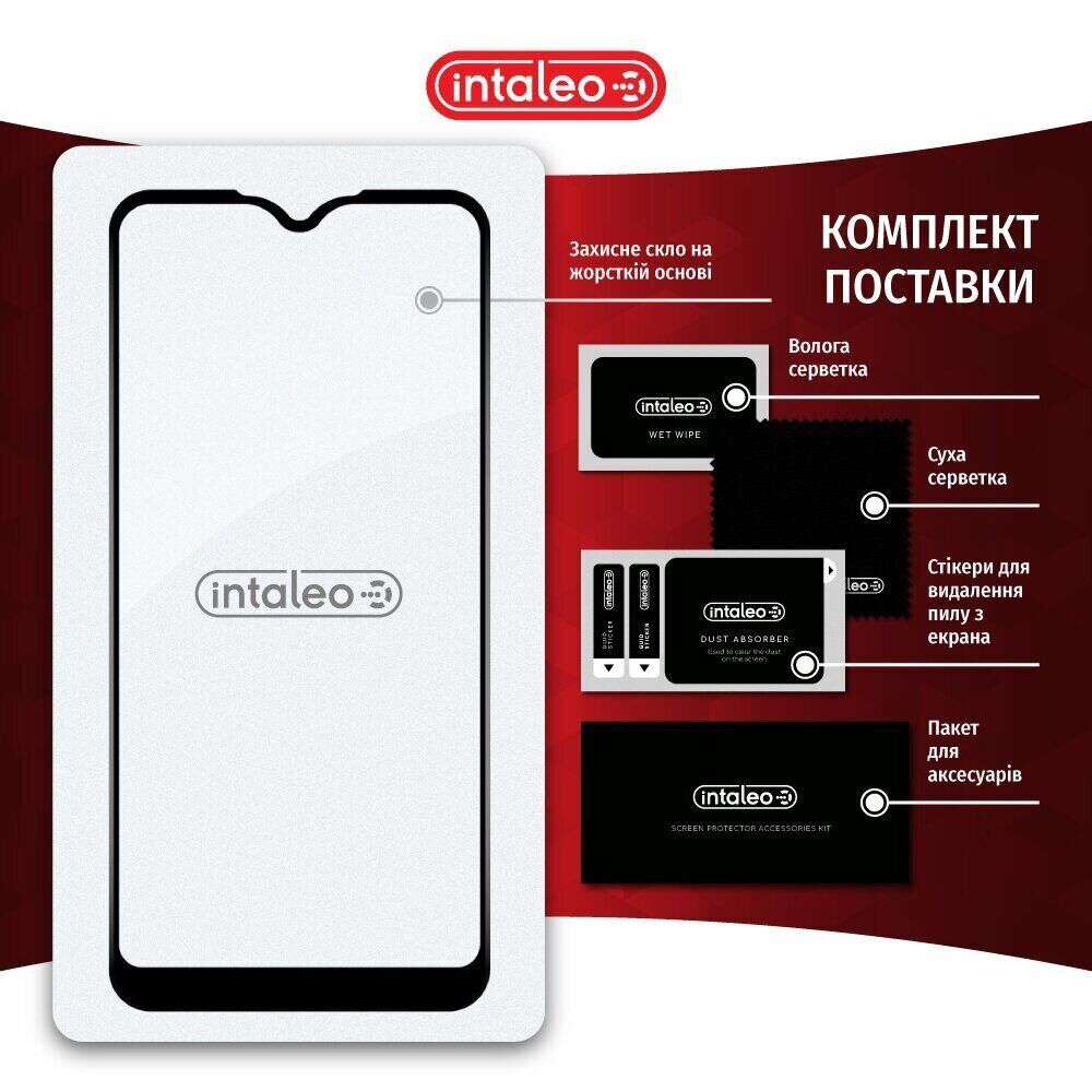 Защитное стекло INTALEO для Samsung A15 Full Glue Black (1283126583063) Дополнительно Защита от отпечатков пальцев, не снижает чувствительность сенсора, прочность: 9 Н, черные рамки