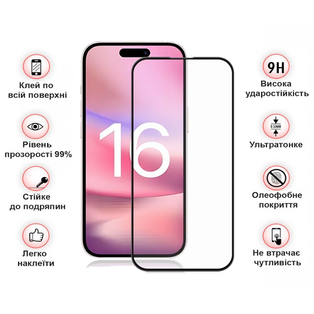 Захисне скло BECOVER для Apple iPhone 16 Black (712122) Тип скло