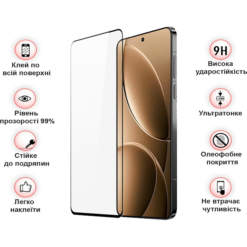 Захисне скло BECOVER для Poco F7 Pro Black (713416) Олеофобне покриття True