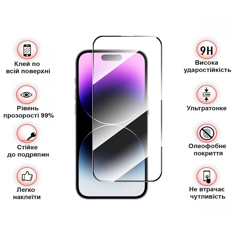 Захисне скло BECOVER для Apple iPhone 15 Pro Black (710593) Тип скло