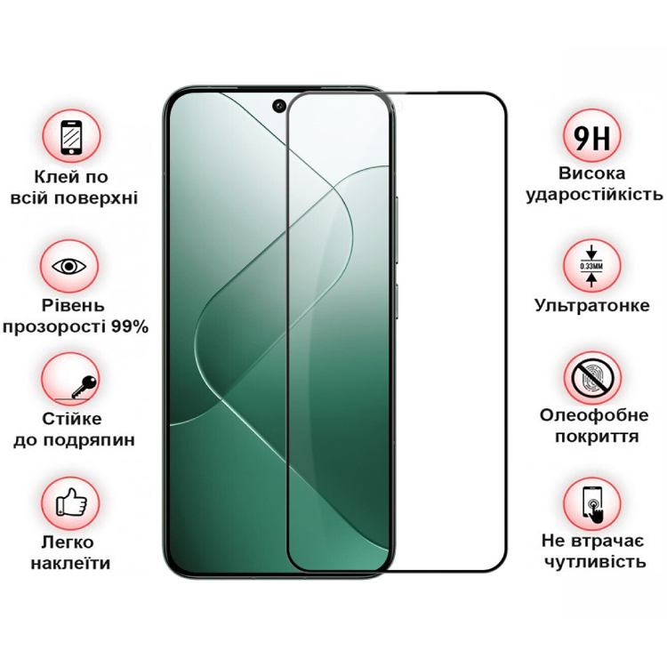 Защитное стекло BECOVER для Xiaomi 14 5G Black (710789) Олеофобное покрытие True