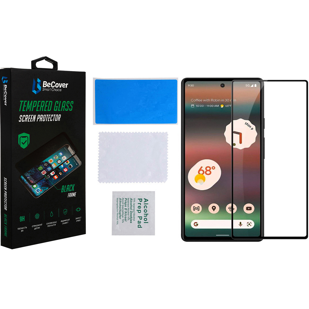 Захисне скло BECOVER для Google Pixel 6A Black (708757) Додатково Захист від відбитків пальців; Чи не знижує чутливість сенсора; Міцність: 9Н; Чорні рамки