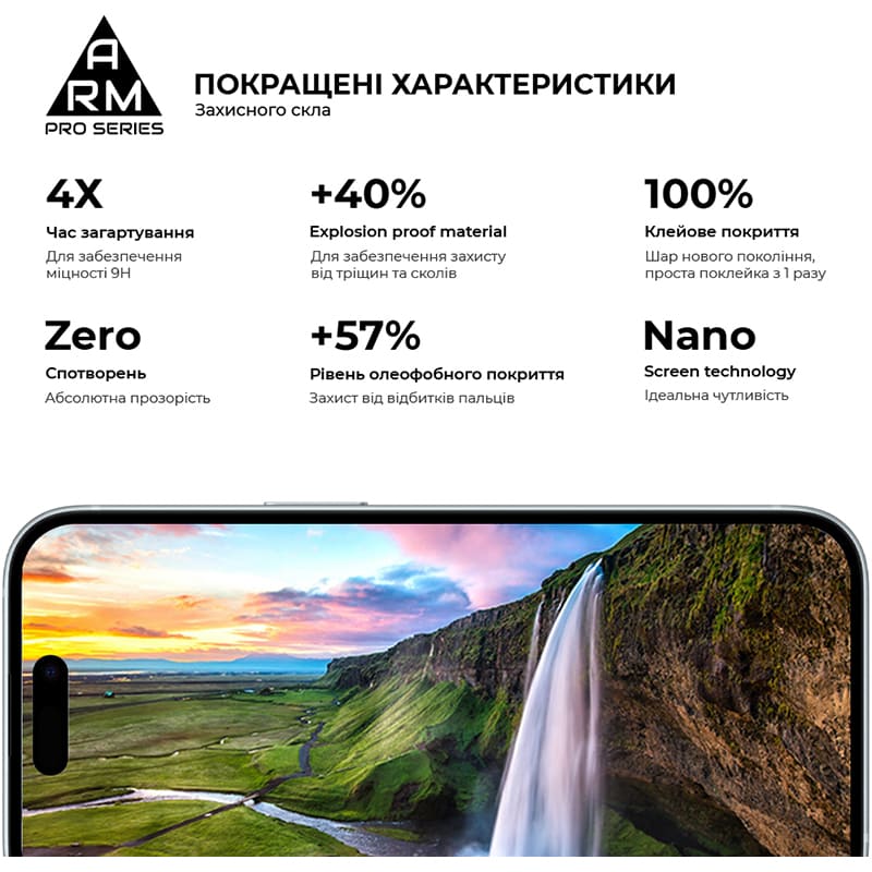 Захисне скло ARMORSTANDART Pro with mesh для Apple iPhone 16 Pro Black (ARM87027) Олеофобне покриття True