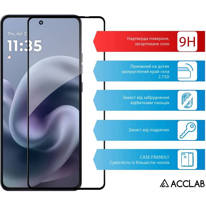 Захисне скло ACCLAB Full Glue ESD для Moto G86 Black (1283126627590) Олеофобне покриття True