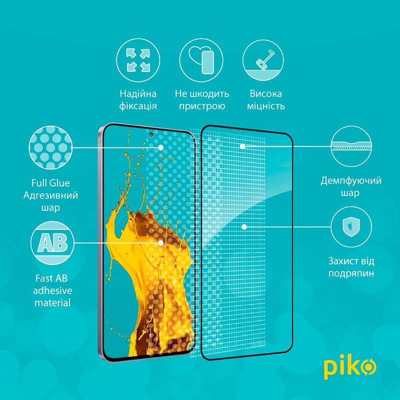 Защитное стекло PIKO Full Glue ESD для Samsung Galaxy S25 FE Black (1283126630125) Покрытие глянец