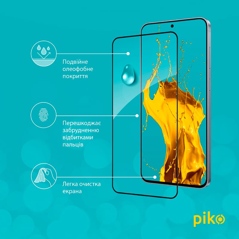 Защитное стекло PIKO Full Glue ESD для Samsung Galaxy S25 FE Black (1283126630125) Олеофобное покрытие True
