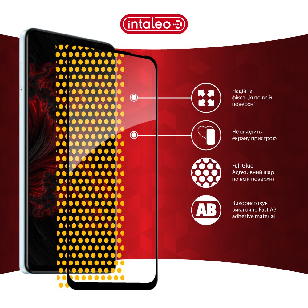 Внешний вид Защитное стекло INTALEO для Tecno POP 10 Full Glue ESD Black (1283126627972)