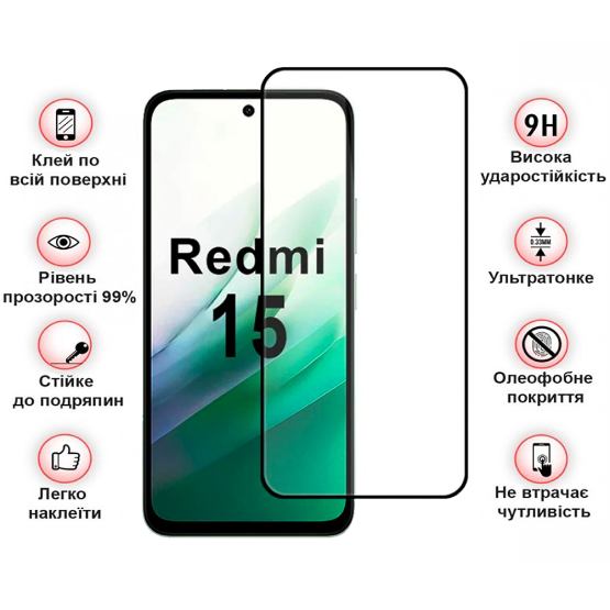 Защитное стекло BECOVER для Xiaomi Redmi 15 Black (713905) Покрытие глянец
