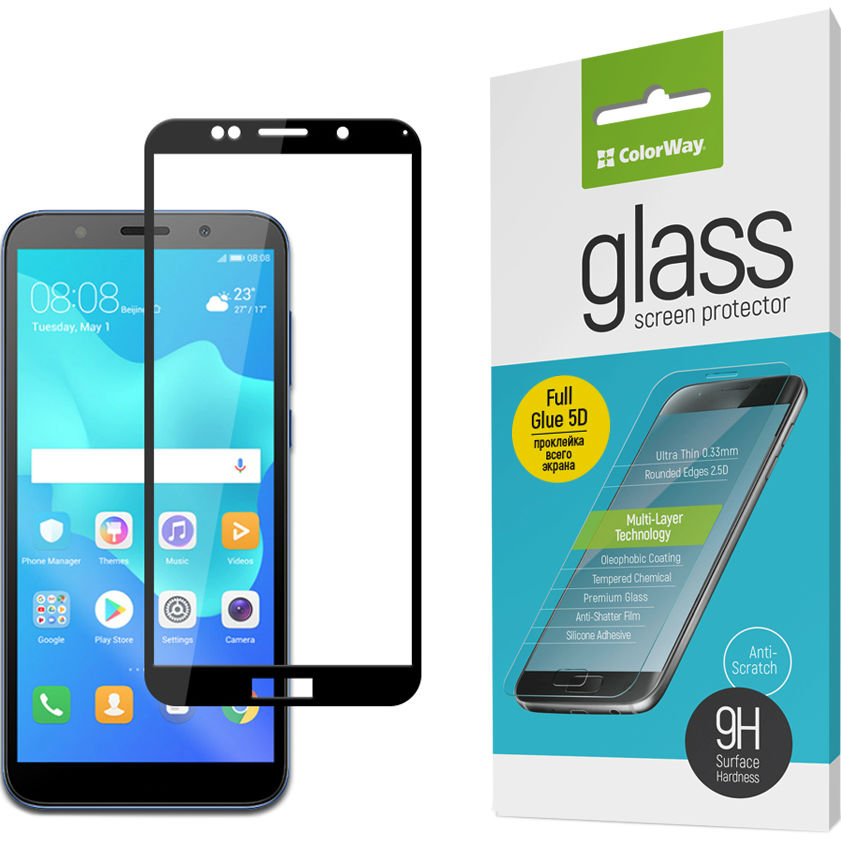 

Защитное стекло COLORWAY 9H FC glue Huawei Y5 2018/Honor 7A black (CW-GSFGHY518-BK), 9H FC glue Huawei Y5 2018/Honor 7A black