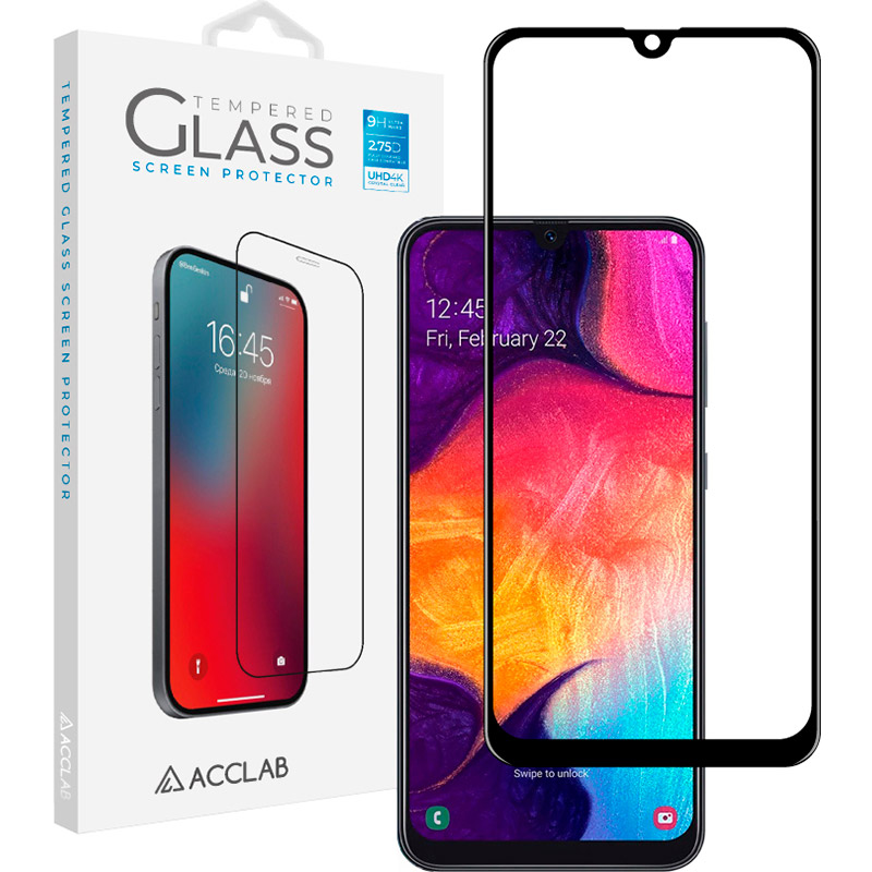 Защитное стекло ACCLAB Full Glue для Samsung A30 Black (1283126508554)