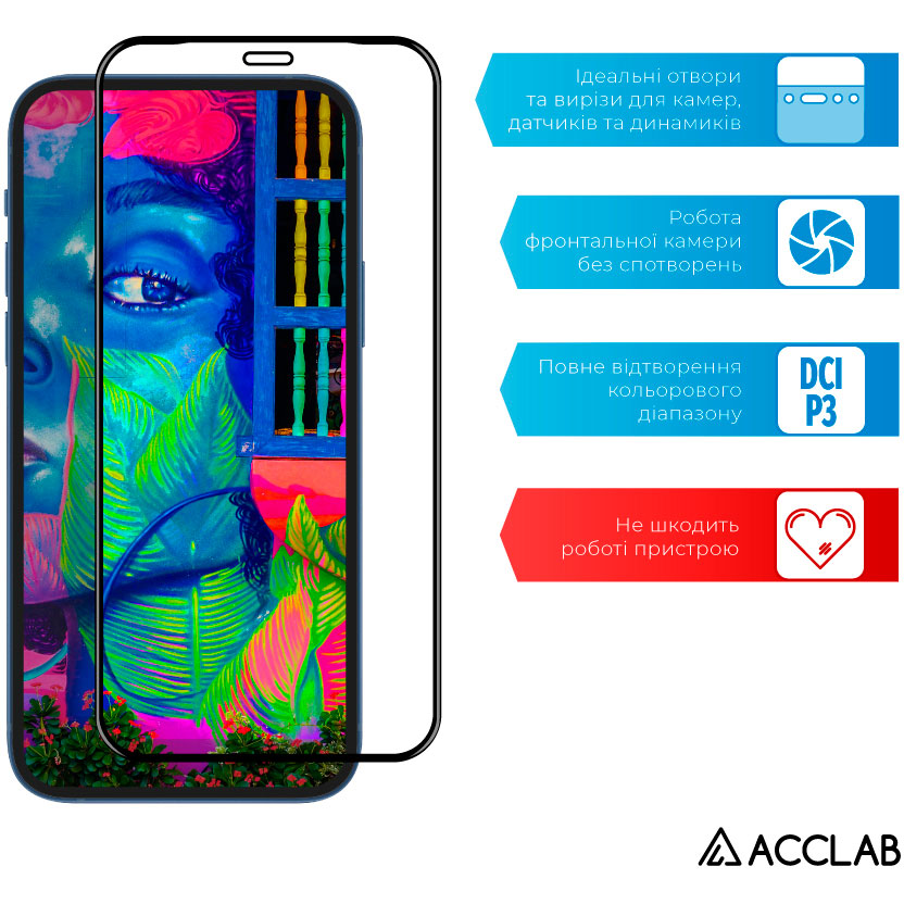 Захисне скло ACCLAB Xiaomi Redmi Note 9 Pro / Note 9 Pro Max Black (1283126508790) Олеофобне покриття True
