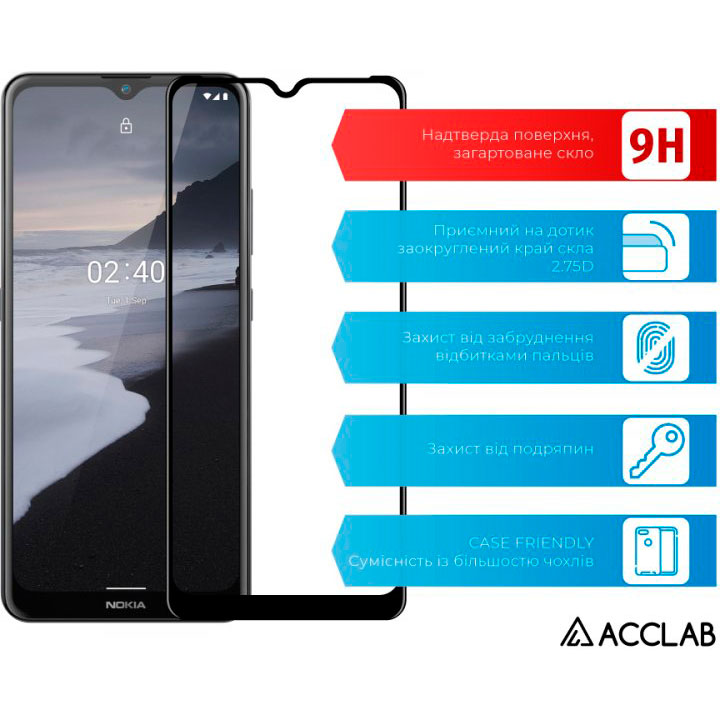 Захисне скло ACCLAB Full Glue для Nokia 2.4 Black (1283126510793) Тип скло