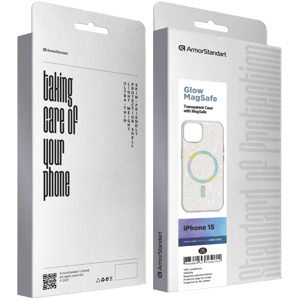 Зовнішній вигляд Чохол ARMORSTANDART Glow Magsafe для Apple iPhone 15 Transparent (ARM69898)