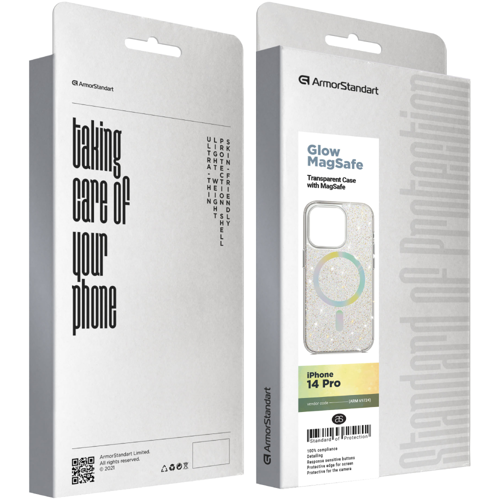 Внешний вид Чехол ARMORSTANDART Glow Magsafe для Apple iPhone 14 Pro Transparent (ARM69724)