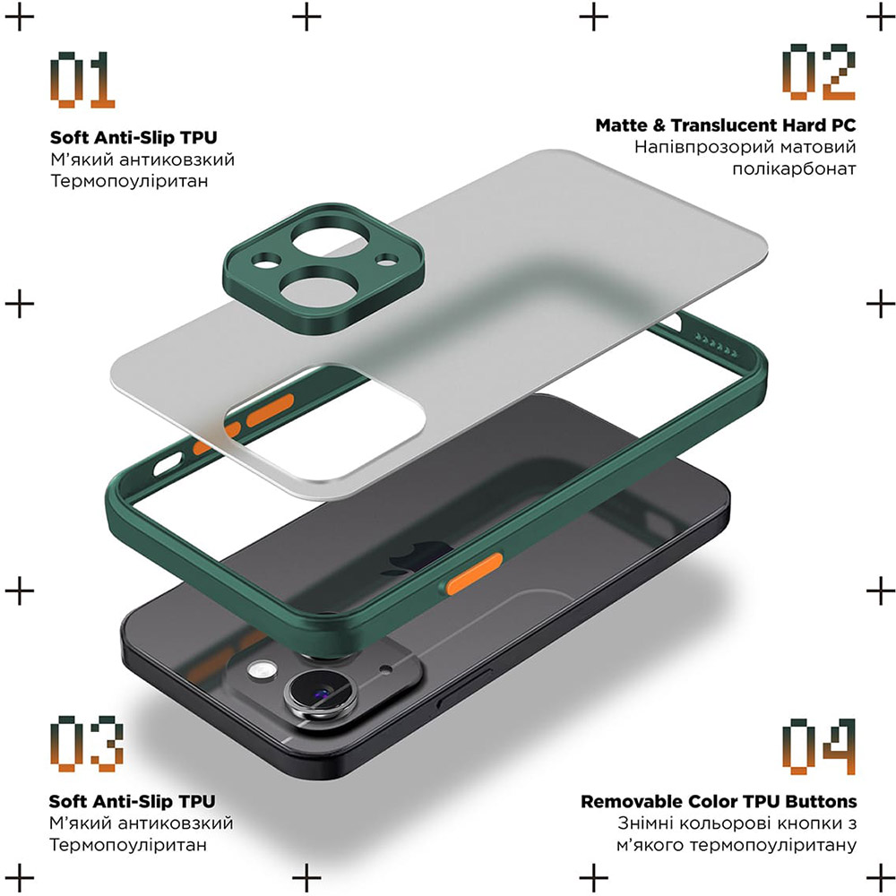 Чехол ARMORSTANDART Frosted Matte для Xiaomi Redmi Note 13 5G Dark Green (ARM71882) Совместимость по модели Xiaomi Redmi Note 13 5G
