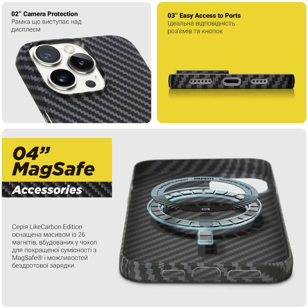 Чохол ArmorStandart LikeCarbon MagCase для Apple iPhone 16 Pro Black (ARM80094) Колір чорний