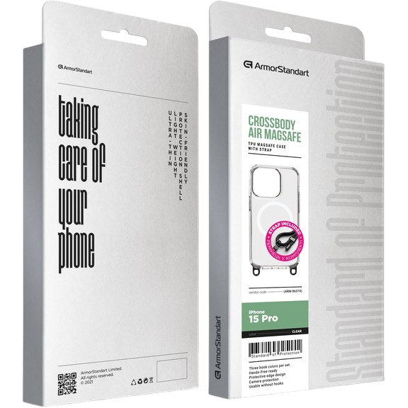 Чехол ARMORSTANDART Crossbody Air MagSafe Rope для Apple iPhone 15 Pro Clear (ARM86374) Совместимость по модели Apple iPhone 15 Pro