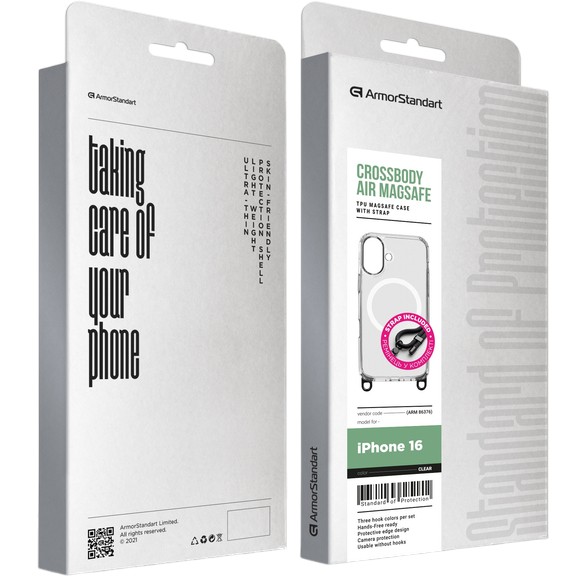 Чехол ARMORSTANDART Crossbody Air MagSafe Rope для Apple iPhone 16 Clear (ARM86376) Совместимость по модели Apple iPhone 16