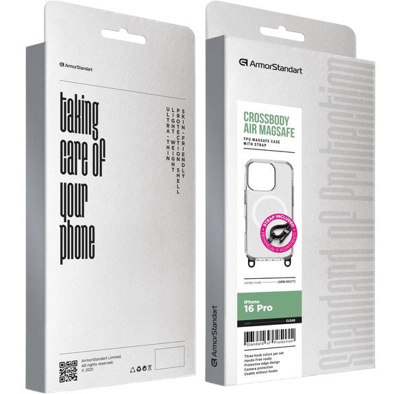 Чехол ARMORSTANDART Crossbody Air MagSafe Rope для Apple iPhone 16 Pro Clear (ARM86377) Совместимость по модели Apple iPhone 16 Pro