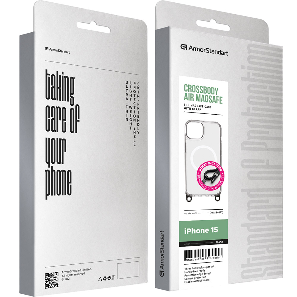 Чехол ARMORSTANDART Crossbody Air MagSafe Rope для Apple iPhone 15 Clear (ARM86373) Совместимость по модели Apple iPhone 15