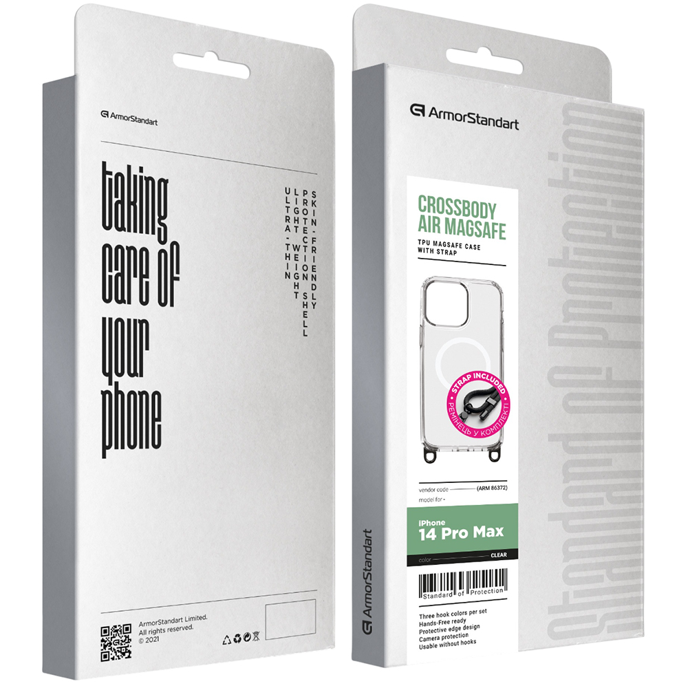 Чехол ARMORSTANDART Crossbody Air MagSafe Rope для Apple iPhone 14 Pro Max Clear (ARM86372) Совместимость по модели Apple iPhone 14 Pro Max