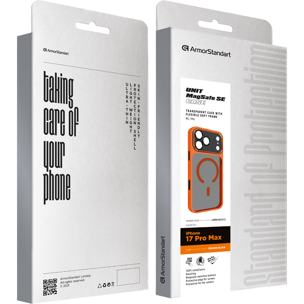 Чохол ARMORSTANDART Unit-C MagCase SE для Apple iPhone 17 Pro Max Orange Black (ARM86321) Матеріал полікарбонат