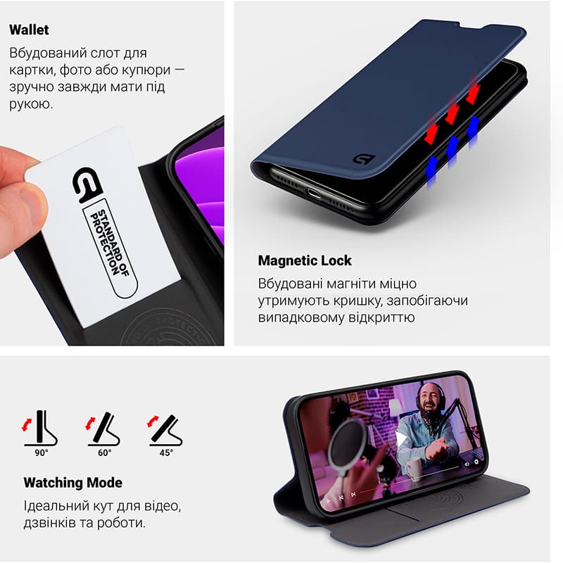 Чохол ARMORSTANDART OneFold Case для Samsung Galaxy A07 4G Dark Blue (ARM86789) Колір синій