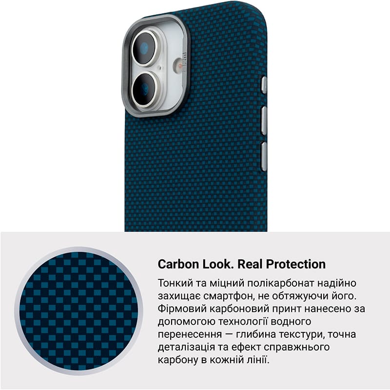 Фото Чехол ARMORSTANDART LikeCarbon2 MagCase для Apple iPhone 17 Kevlar Dark Blue (ARM88613)