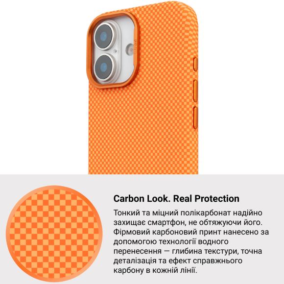 Фото Чохол ARMORSTANDART LikeCarbon2 MagCase для Apple iPhone 17 Kevlar Orange (ARM88614)