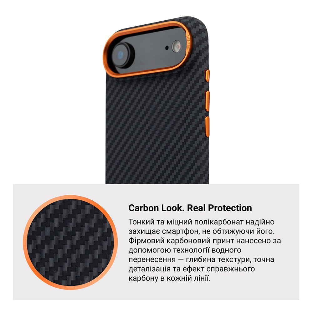 Фото Чехол ARMORSTANDART LikeCarbon2 SE MagCase для Apple iPhone 17 Air Black Orange (ARM89155)