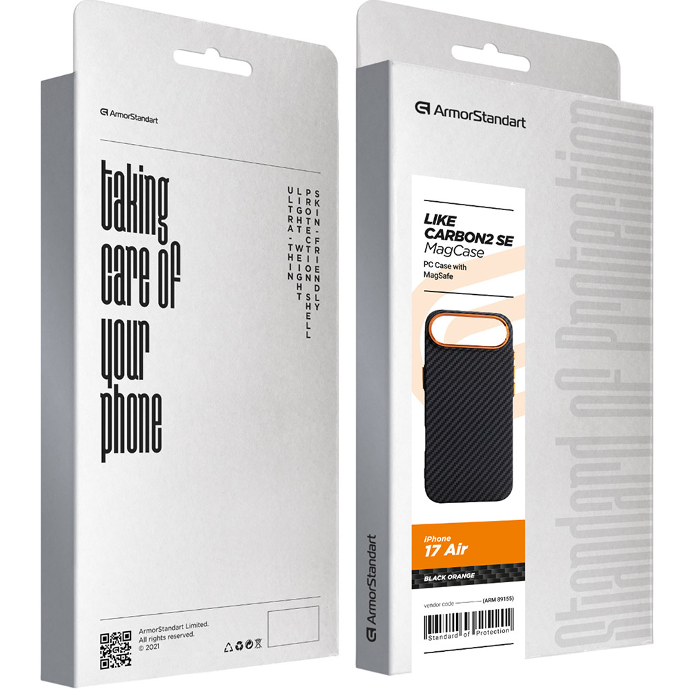 Заказать Чехол ARMORSTANDART LikeCarbon2 SE MagCase для Apple iPhone 17 Air Black Orange (ARM89155)