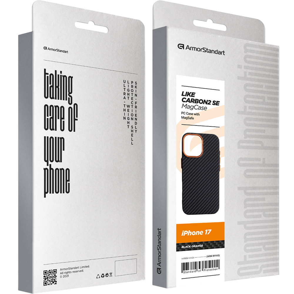 Заказать Чехол ARMORSTANDART LikeCarbon2 SE MagCase для Apple iPhone 17 Black Orange (ARM89160)