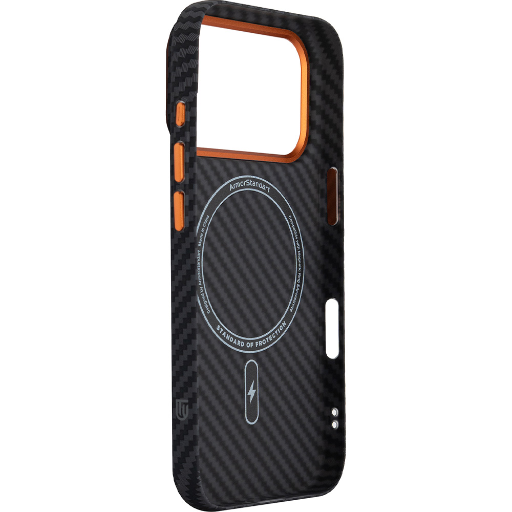 Чохол ARMORSTANDART LikeCarbon2 SE MagCase для Apple iPhone 17 Pro Black Orange (ARM89161) Колір чорний