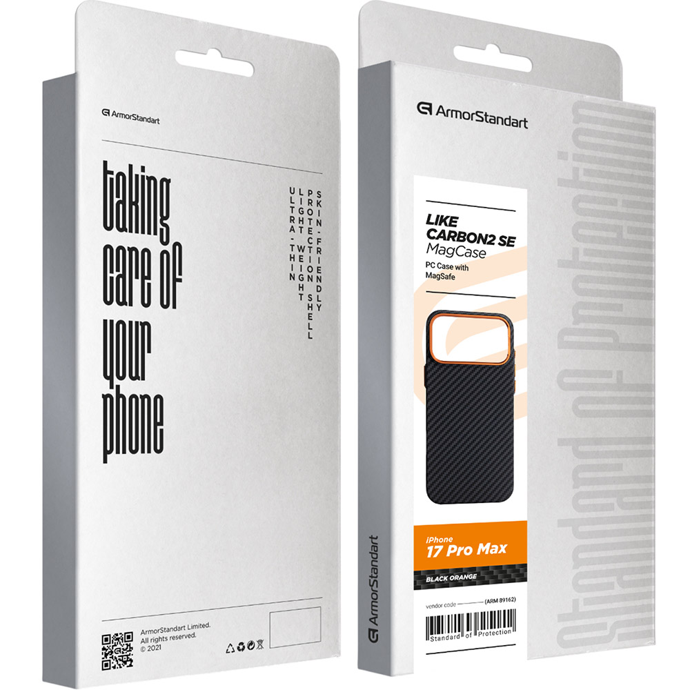 Заказать Чехол ARMORSTANDART LikeCarbon2 SE MagCase для Apple iPhone 17 Pro Max Black Orange (ARM89162)