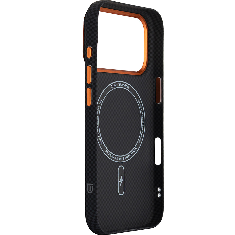 Чохол ARMORSTANDART LikeCarbon2 SE MagCase для Apple iPhone 17 Pro Kevlar Black Orange (ARM89164) Колір чорний