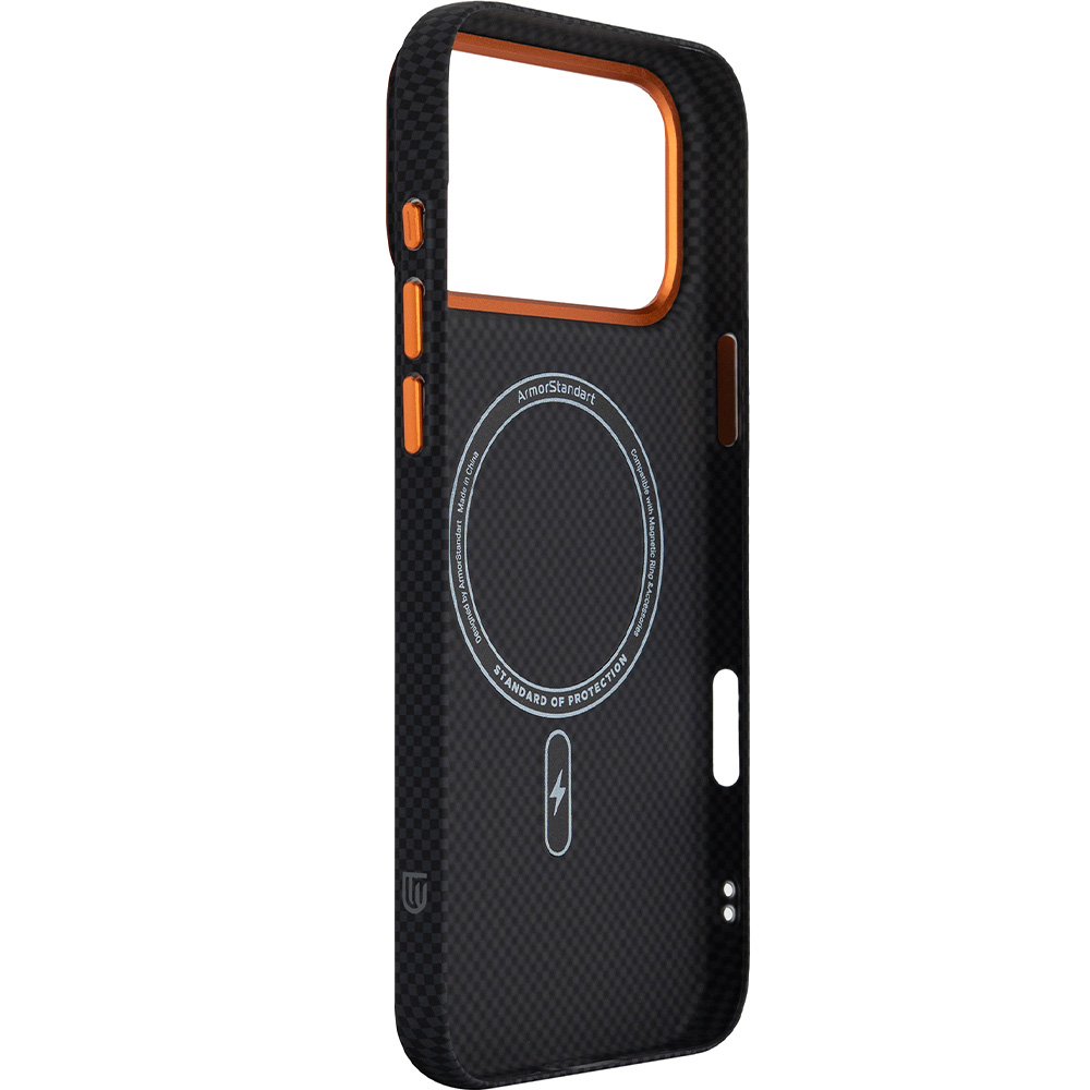 Чохол ARMORSTANDART LikeCarbon2 SE MagCase для Apple iPhone 17 Pro Max Kevlar Black Orange (ARM89165) Колір чорний