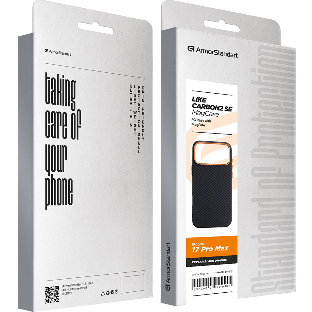 Замовити Чохол ARMORSTANDART LikeCarbon2 SE MagCase для Apple iPhone 17 Pro Max Kevlar Black Orange (ARM89165)