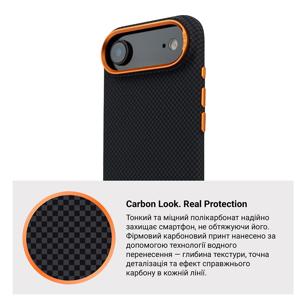 Фото Чехол ARMORSTANDART LikeCarbon2 SE MagCase для Apple iPhone 17 Air Kevlar Black Orange (ARM89166)