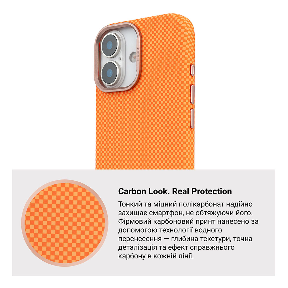 Фото Чохол ARMORSTANDART LikeCarbon2 SE MagCase для Apple iPhone 17 Kevlar Orange Rose Gold (ARM89167)