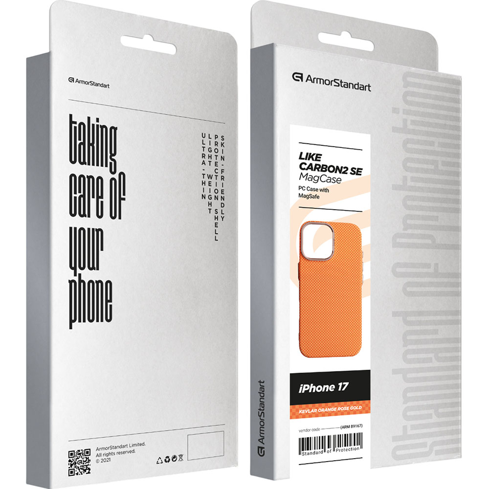 Замовити Чохол ARMORSTANDART LikeCarbon2 SE MagCase для Apple iPhone 17 Kevlar Orange Rose Gold (ARM89167)