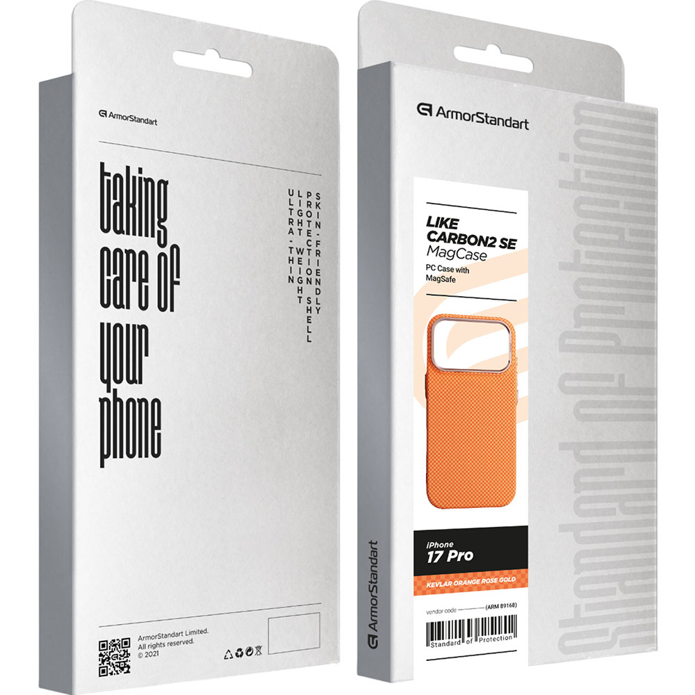 Замовити Чохол ARMORSTANDART LikeCarbon2 SE MagCase для Apple iPhone 17 Pro Kevlar Orange Rose Gold (ARM89168)