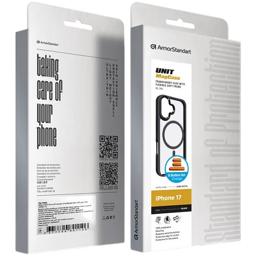 Фото Чохол ARMORSTANDART Unit MagCase для Apple iPhone 17 Black + Orange Button Set (ARM90579)