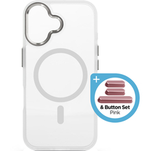 Чохол ARMORSTANDART Unit MagCase для Apple iPhone 17 Matte Clear Silver + Pink Button Set (ARM90580)