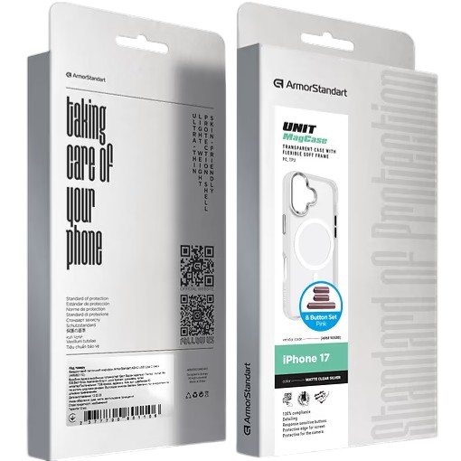 Фото Чохол ARMORSTANDART Unit MagCase для Apple iPhone 17 Matte Clear Silver + Pink Button Set (ARM90580)
