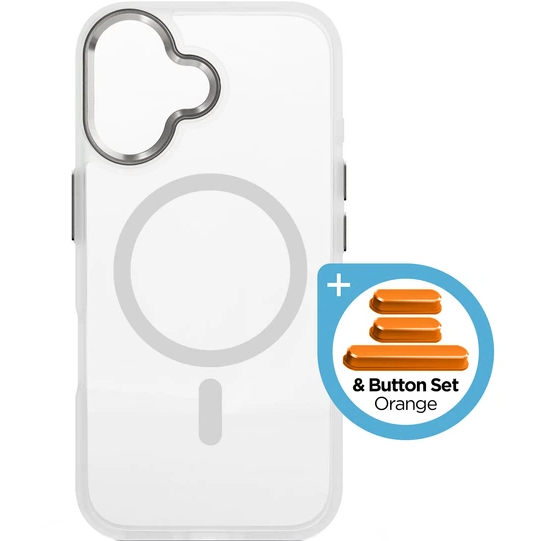 Чехол ARMORSTANDART Unit MagCase Apple iPhone 17 Matte Clear Silver + Orange Button Set (ARM90581)