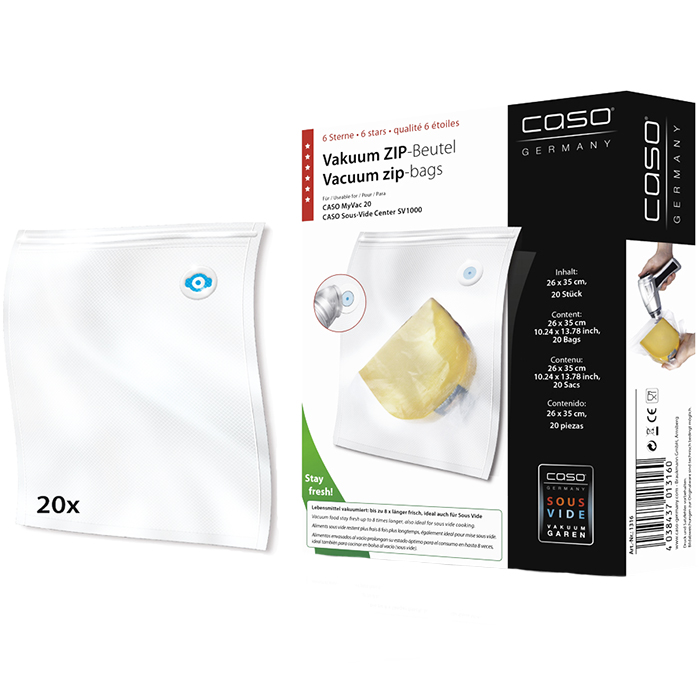 

Вакуумные пакеты CASO Zip-Beutel 26x35 см (20 шт), Пакеты для вакуум. Zip-Beutel 26x35 см, 20 шт.