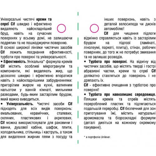 Спрей CIF Анти-Жир 500 мл (8717163046234) Склад 5-15% неіоногенні, ПАР, віддушка, бензізотіазолінон, лимонен, мило