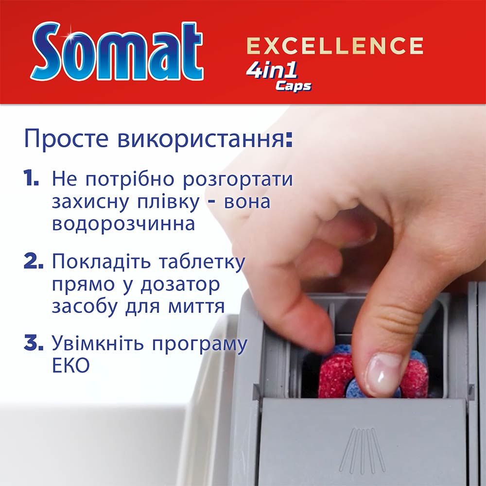 Таблетки для посудомийної машини SOMAT Excellence 4in1 28 шт (2890005) Тип засоби для миття посуду