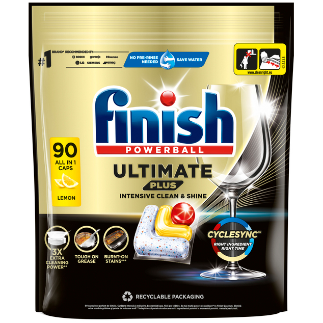 Капсули для посудомийної машини FINISH Ultimate Plus All in 1 180 шт (2х90) Склад від 15% до 30%: відбілювачі на основі кисню; від 5% до 15%: неіоногенні ПАР, полікарбоксилати, фосфонати; Містить ензими (субтилізин, амілаза), ароматизатори (лимонен, гераніол)
